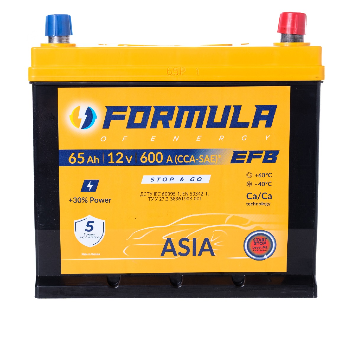 Акумулятор легковий Formula of energy EFB 6СТ-65(1), 12B, 65Ah, 600A, плюс ліворуч (L+), EFB, 232x175x220мм (FEFB065А1)